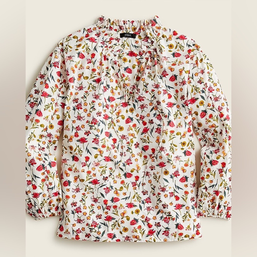 NWT J.Crew Scalloped Tie-Neck Top Blouse- Red/Green- Size Medium